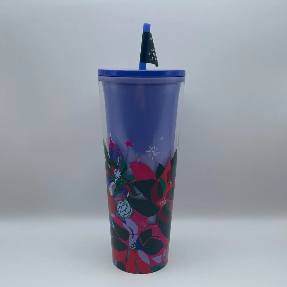 Starbucks 2023‎ Color Changing Holiday Poinsettia Tumbler 24oz With Straw